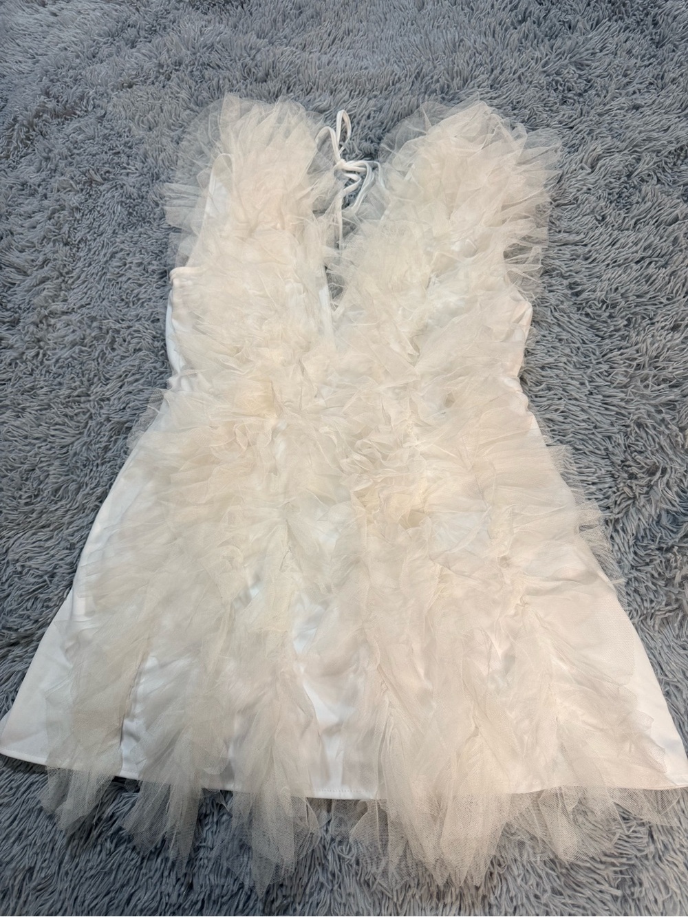 Ivory Ruffled V-Neck Mini Dress - Picture 4 of 9
